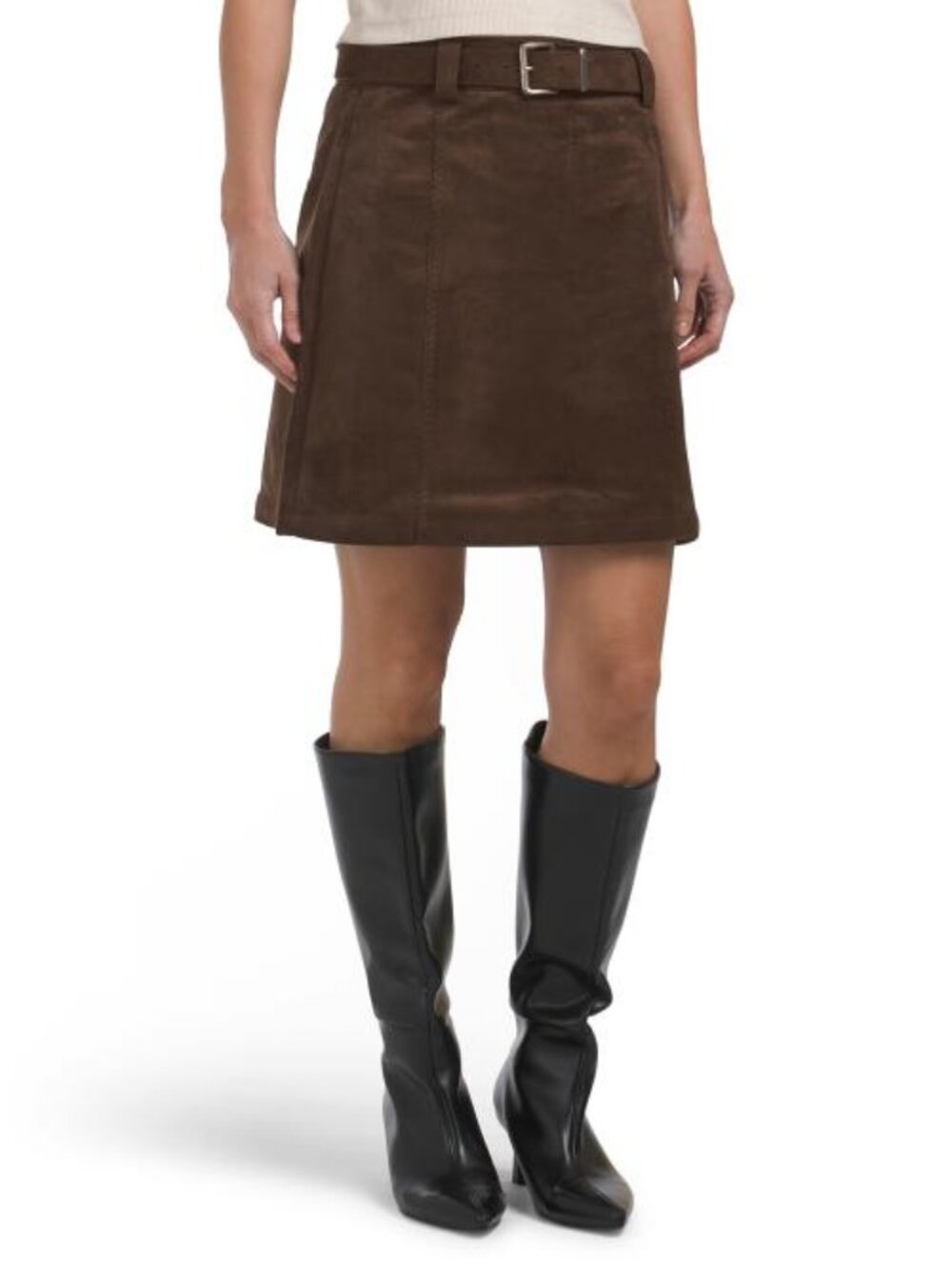 RACHEL ZOE Faux Suede Mini Skirt With Belt Details